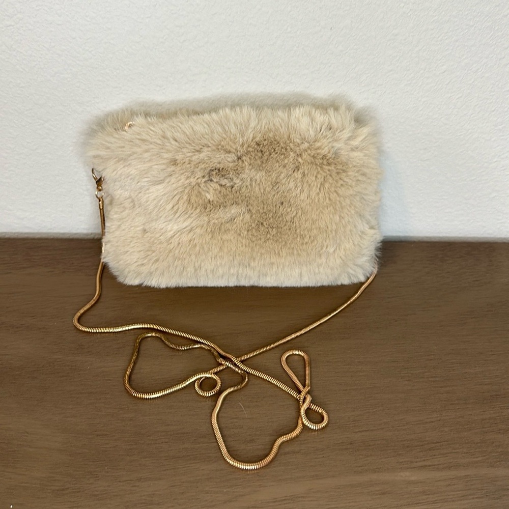 Faux fur beige crossbody pouch/clutch mini bag